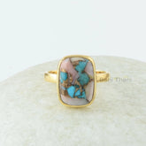 Turquoise Ring - Sterling Silver Ring - 10x14mm Gemstone Jewelry - Gift for Wife - Jewelry for Loved ones - Pink Opal Turquoise Copper Ring